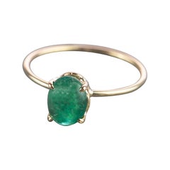 Intini Jewels Emerald Oval Cabochon 18 Karat Gold Cocktail Band Handmade Ring