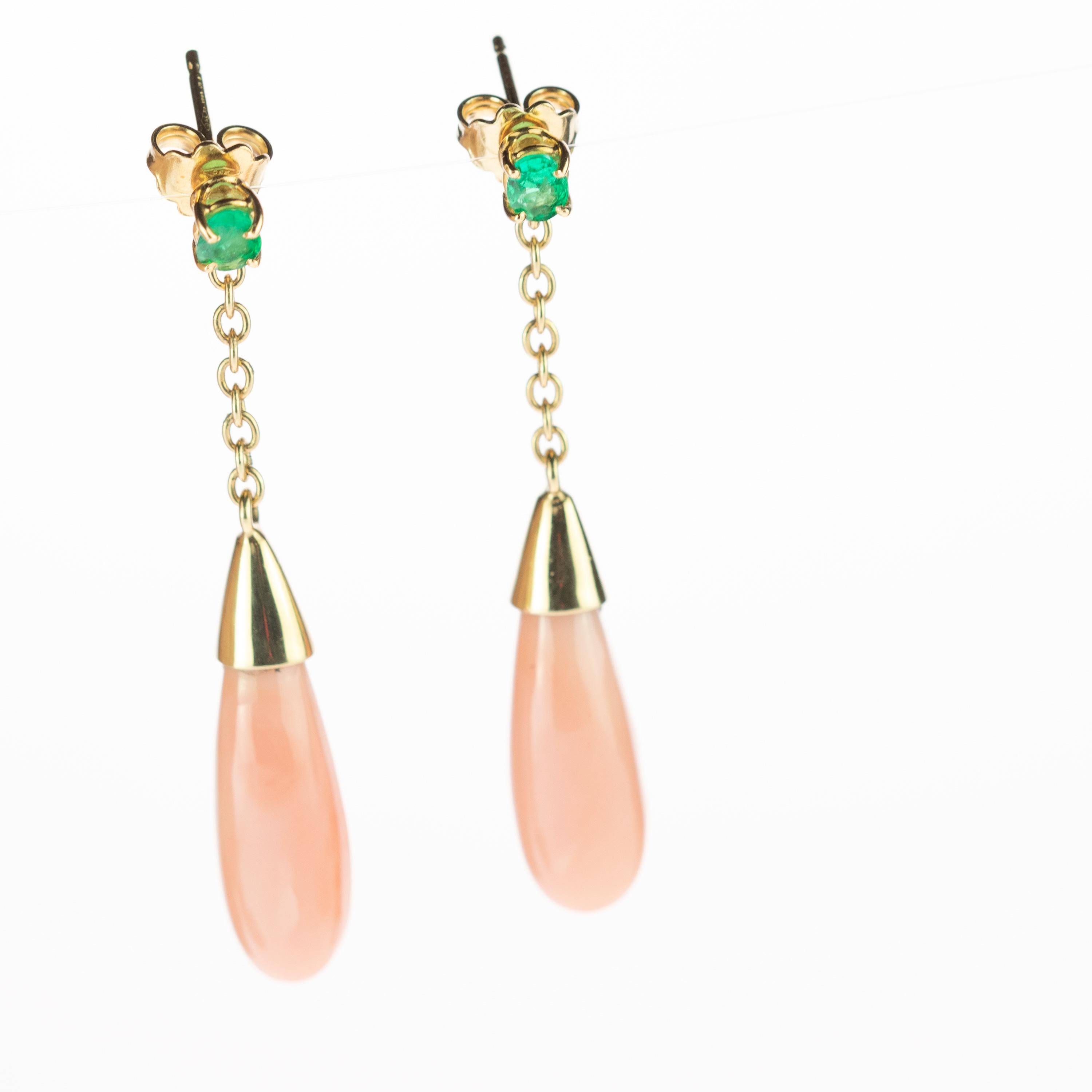 De las mujeres Intini Jewels Pendientes Esmeralda Rosa Coral Gota Lágrima Oro 18 Kilates Cocktail Chic en venta