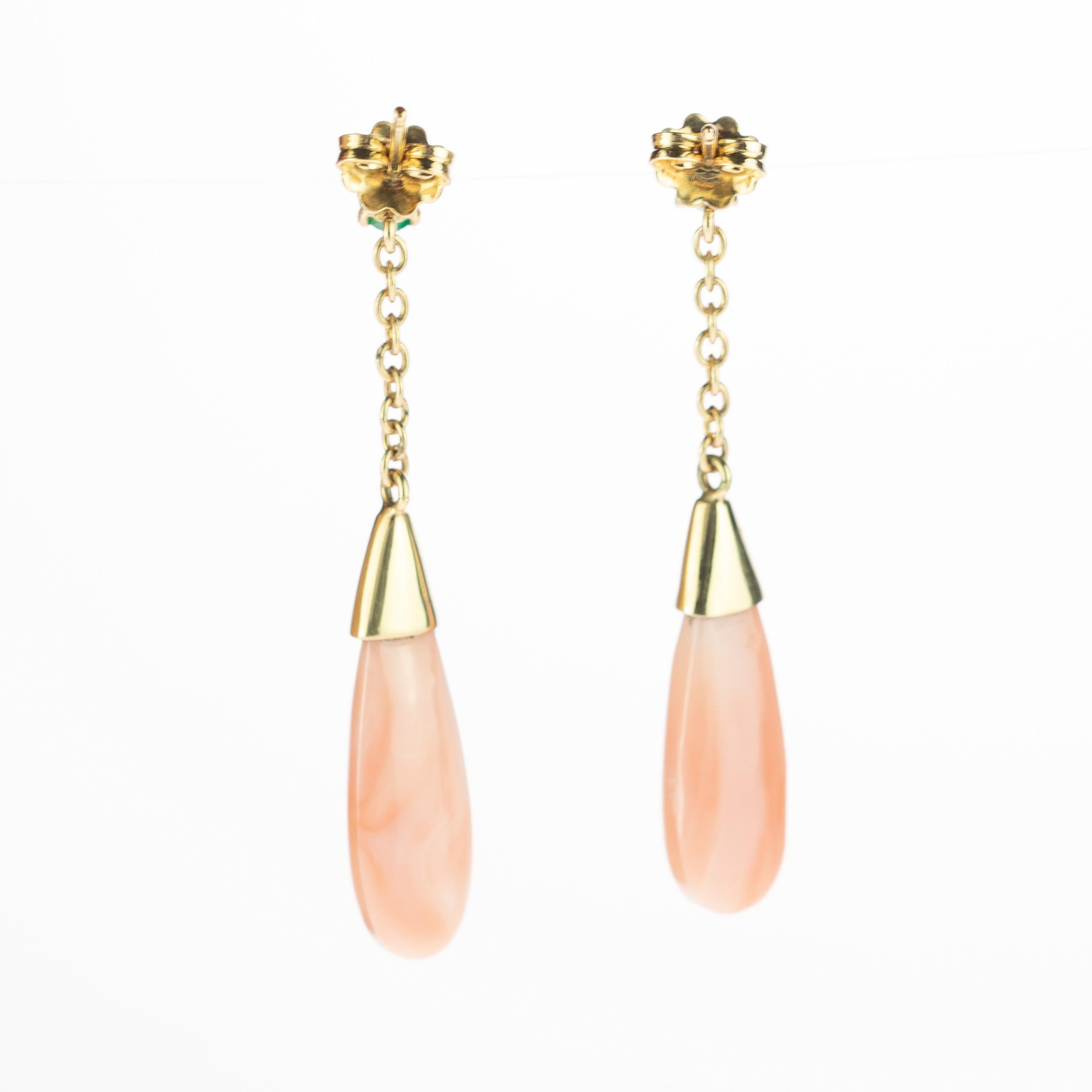 Intini Jewels Pendientes Esmeralda Rosa Coral Gota Lágrima Oro 18 Kilates Cocktail Chic en venta 3