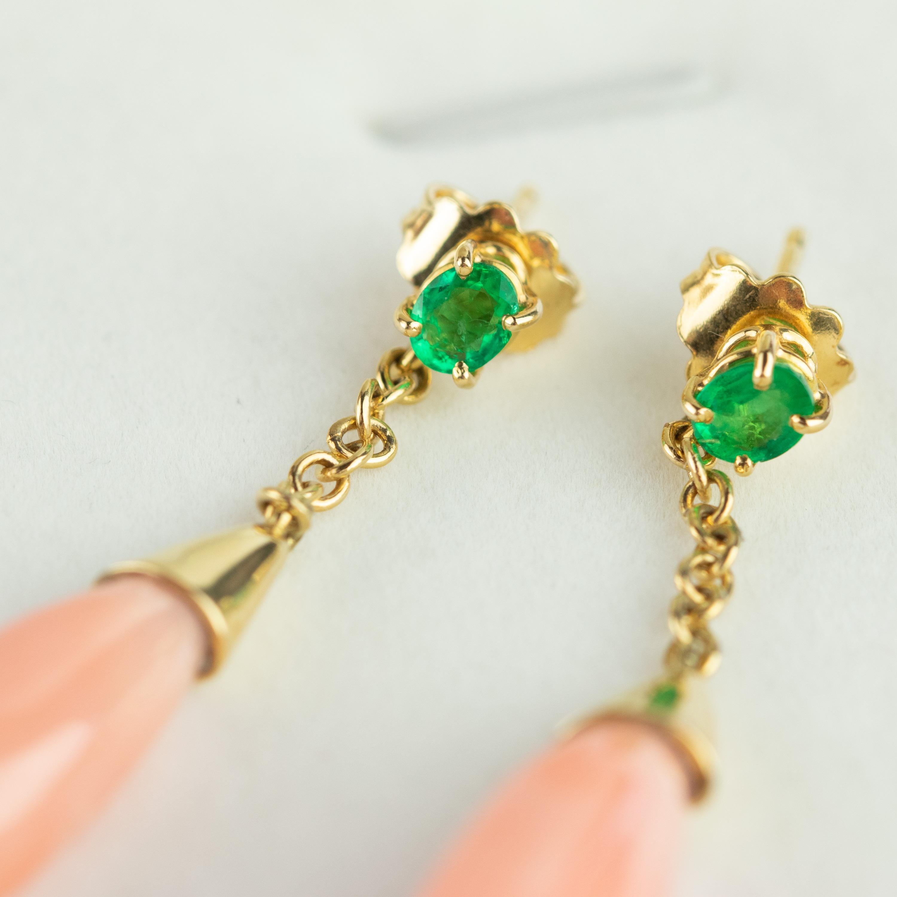 Intini Jewels Pendientes Esmeralda Rosa Coral Gota Lágrima Oro 18 Kilates Cocktail Chic en venta 6