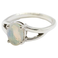 Ethiopian Natural Opal Sterling Silver Bezel Cocktail Oval Ring