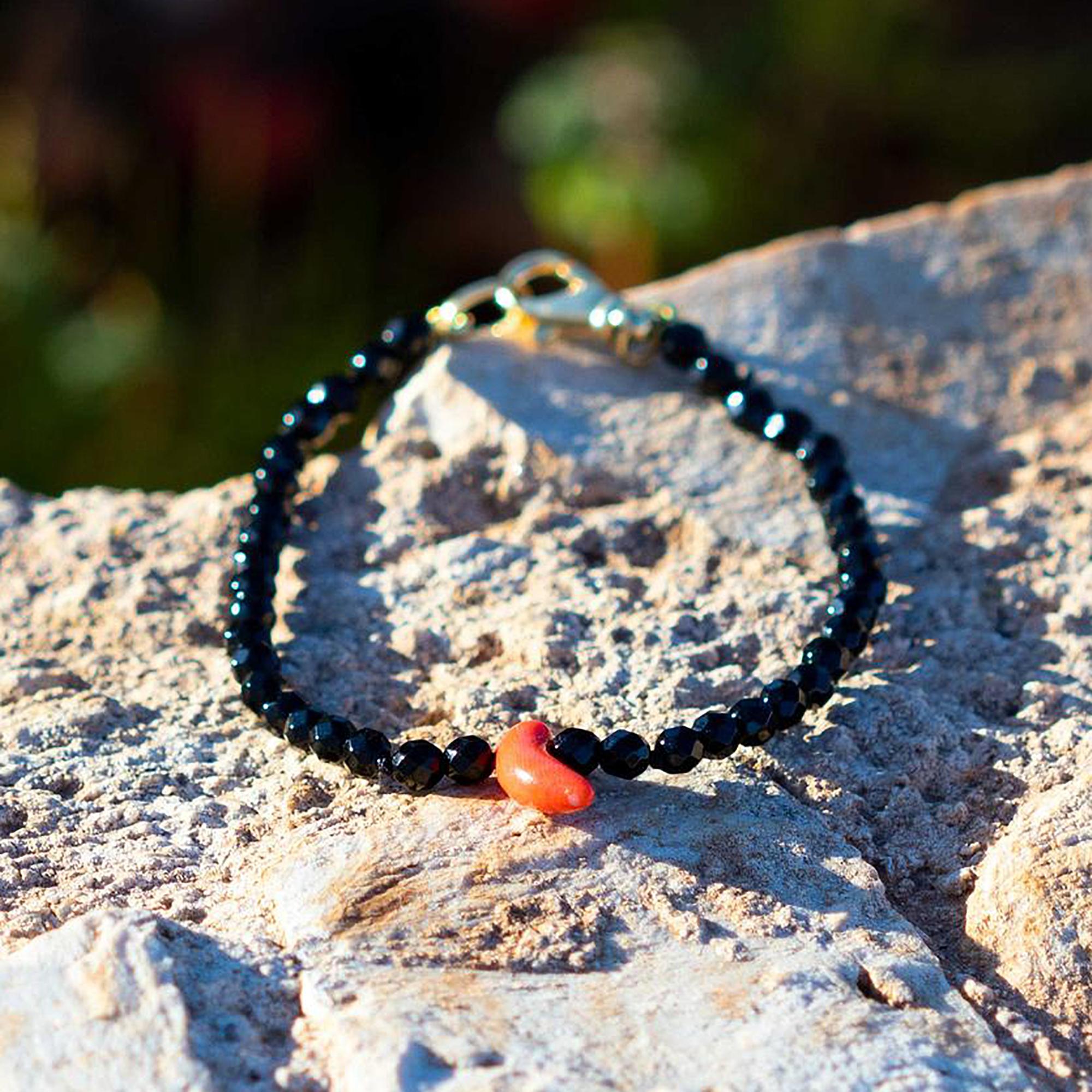 Intini Jewels Pulsera de ágata facetada, coral, cuerno y cuentas de plata de ley Corte mixto en venta