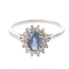 Intini Jewels Faceted Blue Sapphirre Oval Diamond 18 Karat Gold Edwardian Ring