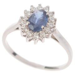 Intini Jewels Faceted Blue Sapphirre Oval Diamond 18 Karat Gold Edwardian Ring