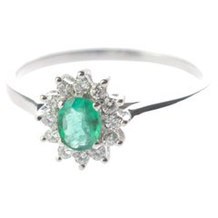 Intini Jewels Faceted Emerald Oval Diamond 18 Karat White Gold Edwardian Ring