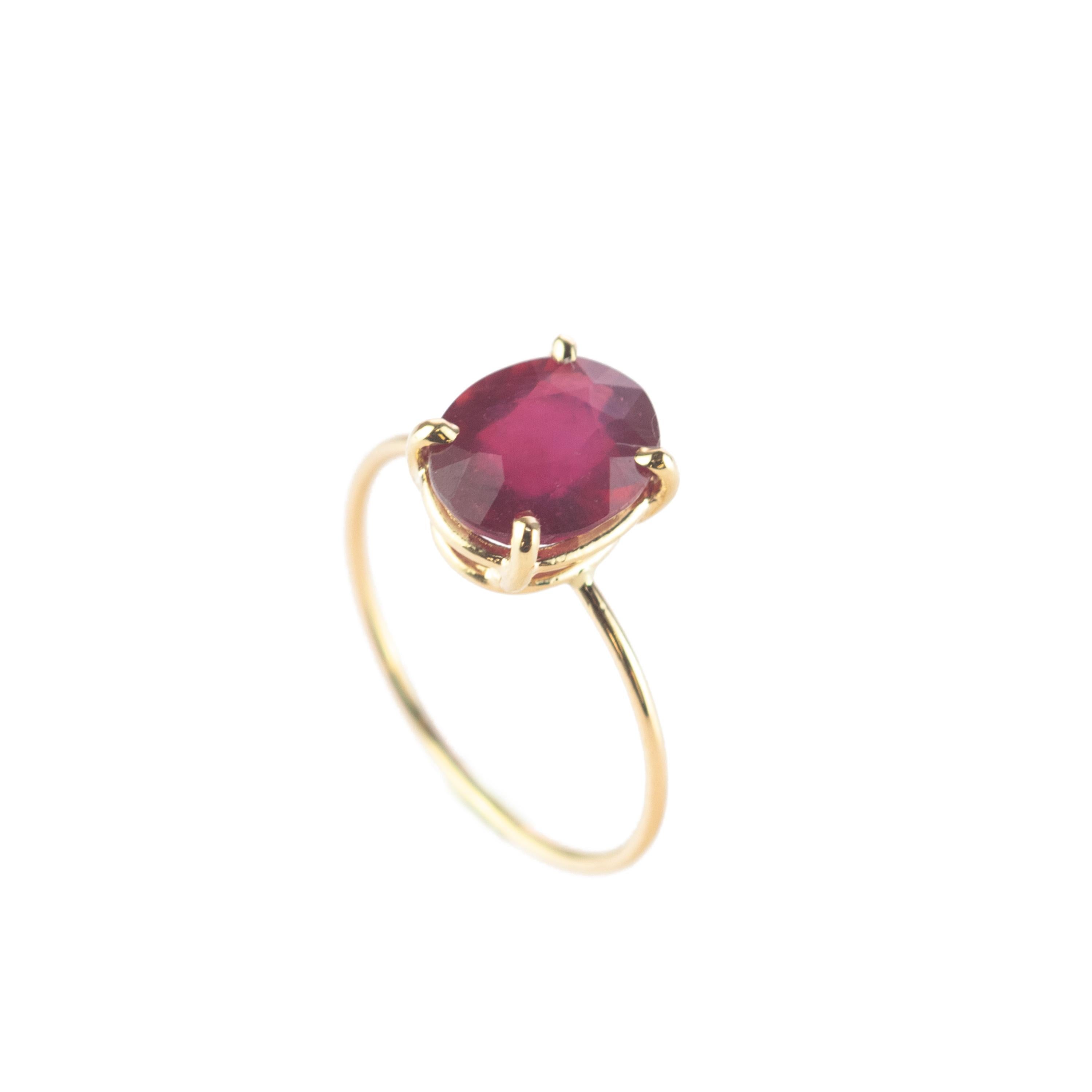 Women's Intini Jewels Faceted Ruby 18 Karat Yellow Gold Band Handmade Chic Modern Ring