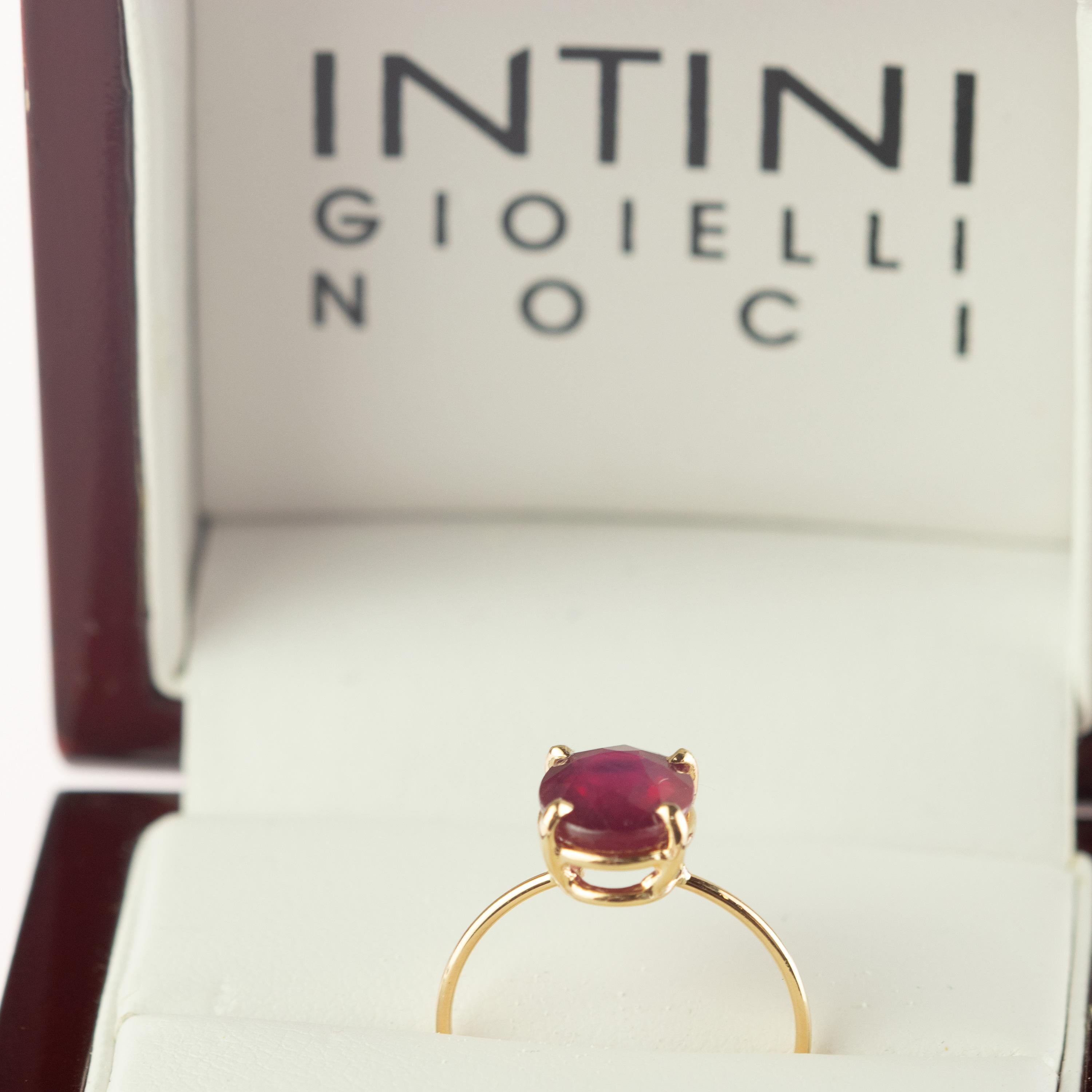 Intini Jewels Faceted Ruby 18 Karat Yellow Gold Band Handmade Chic Modern Ring 2