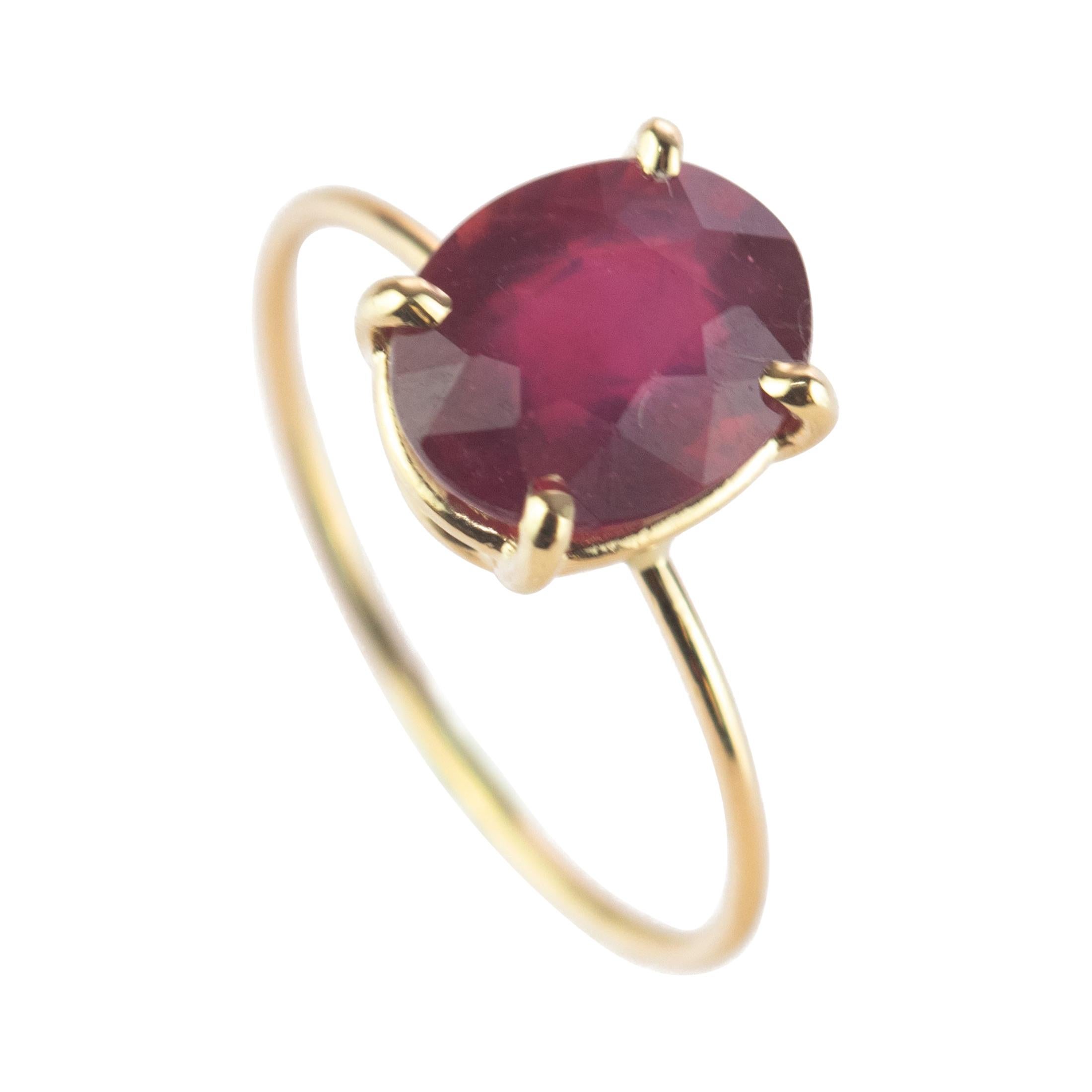 Intini Jewels Faceted Ruby 18 Karat Yellow Gold Band Handmade Chic Modern Ring