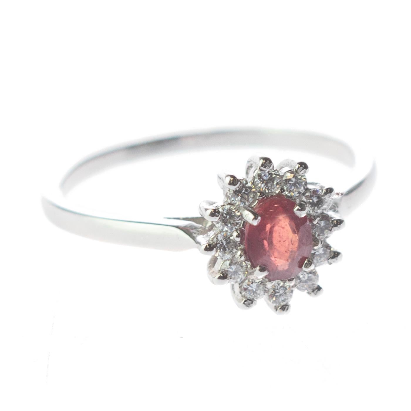 Intini Jewels Faceted Ruby Oval Diamond 18 Karat White Gold Edwardian Ring For Sale 4