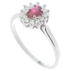 Intini Jewels Faceted Ruby Oval Diamond 18 Karat White Gold Edwardian Ring