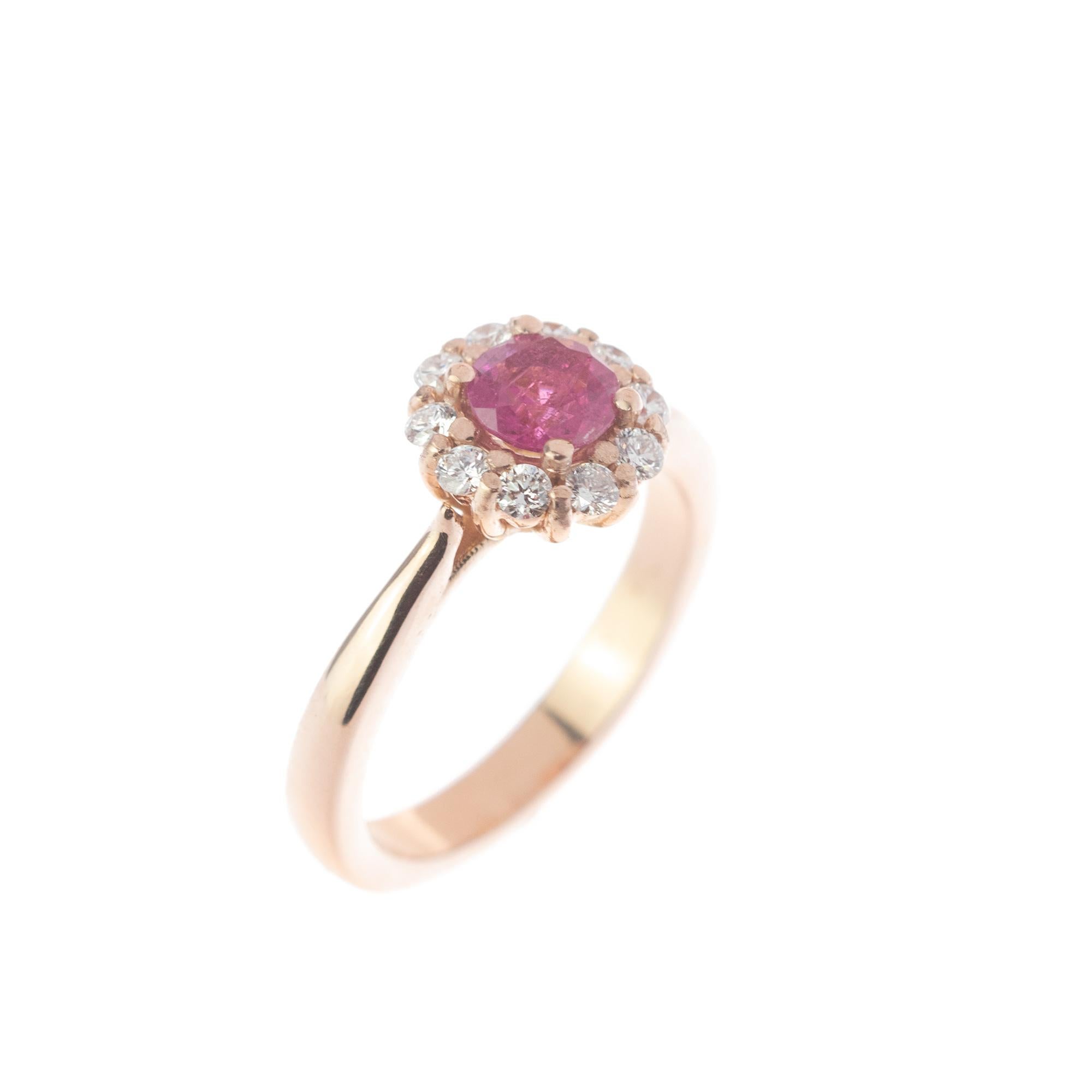 Intini Jewels Faceted Tourmaline Diamond 18 Karat Rose Pink Gold Diana Ring For Sale 4