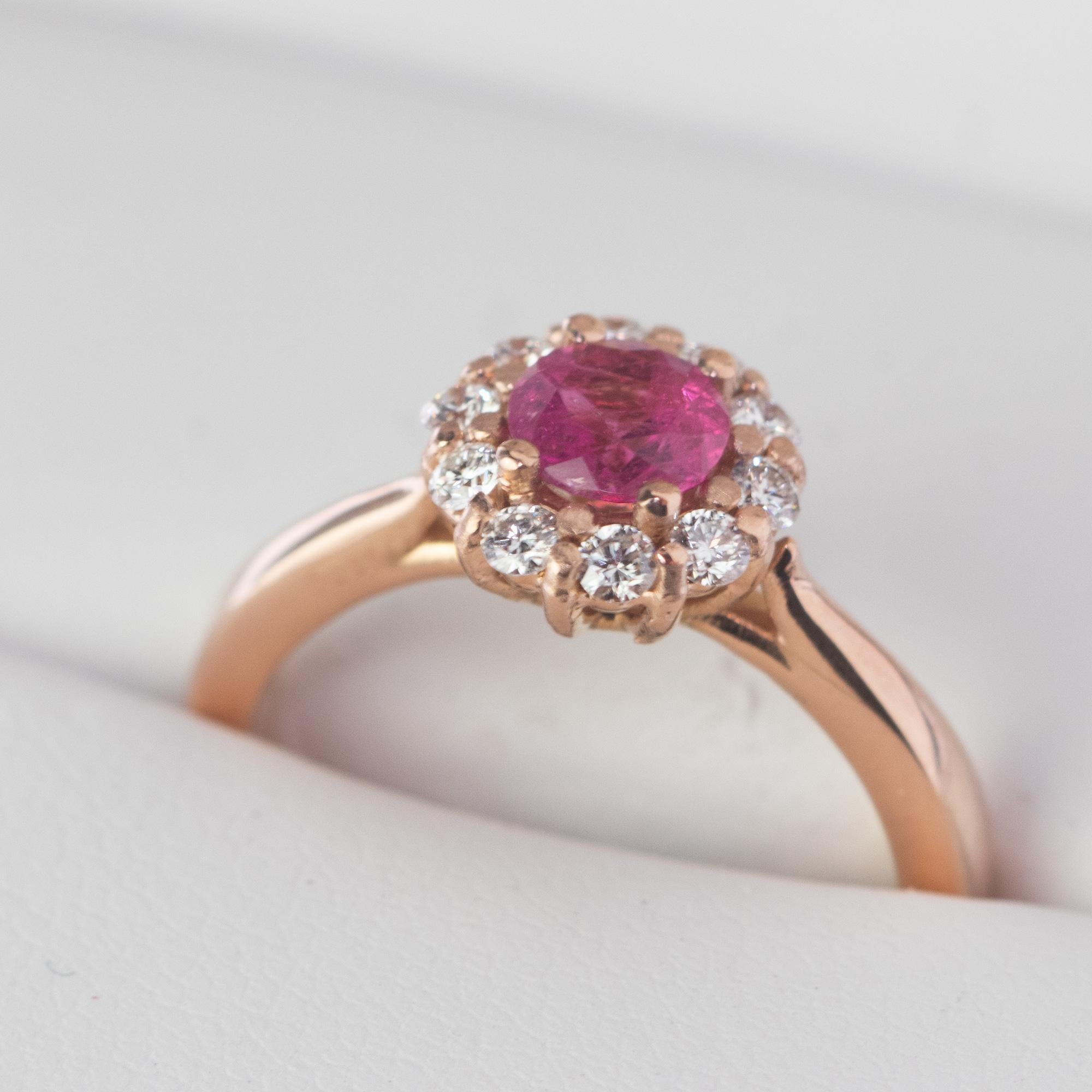 Edwardian Intini Jewels Faceted Tourmaline Diamond 18 Karat Rose Pink Gold Diana Ring For Sale