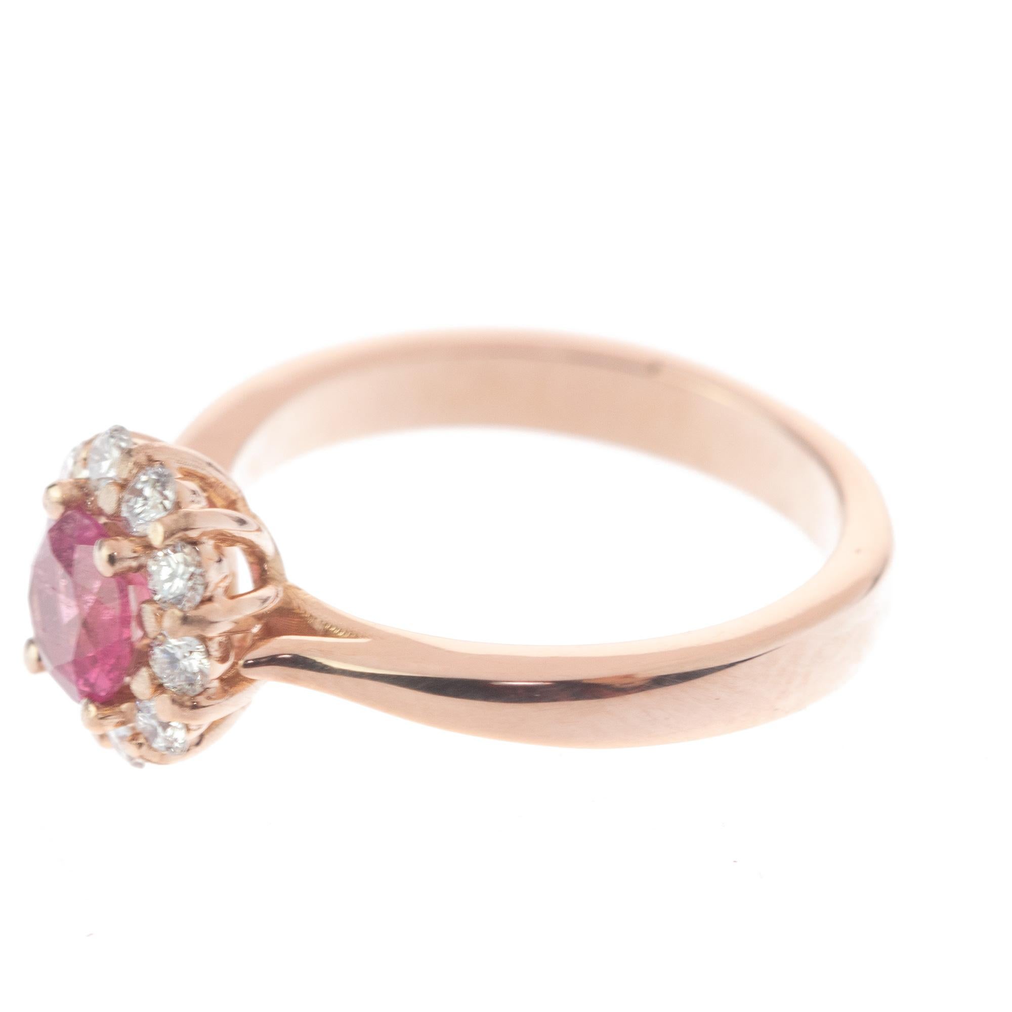 Round Cut Intini Jewels Faceted Tourmaline Diamond 18 Karat Rose Pink Gold Diana Ring For Sale