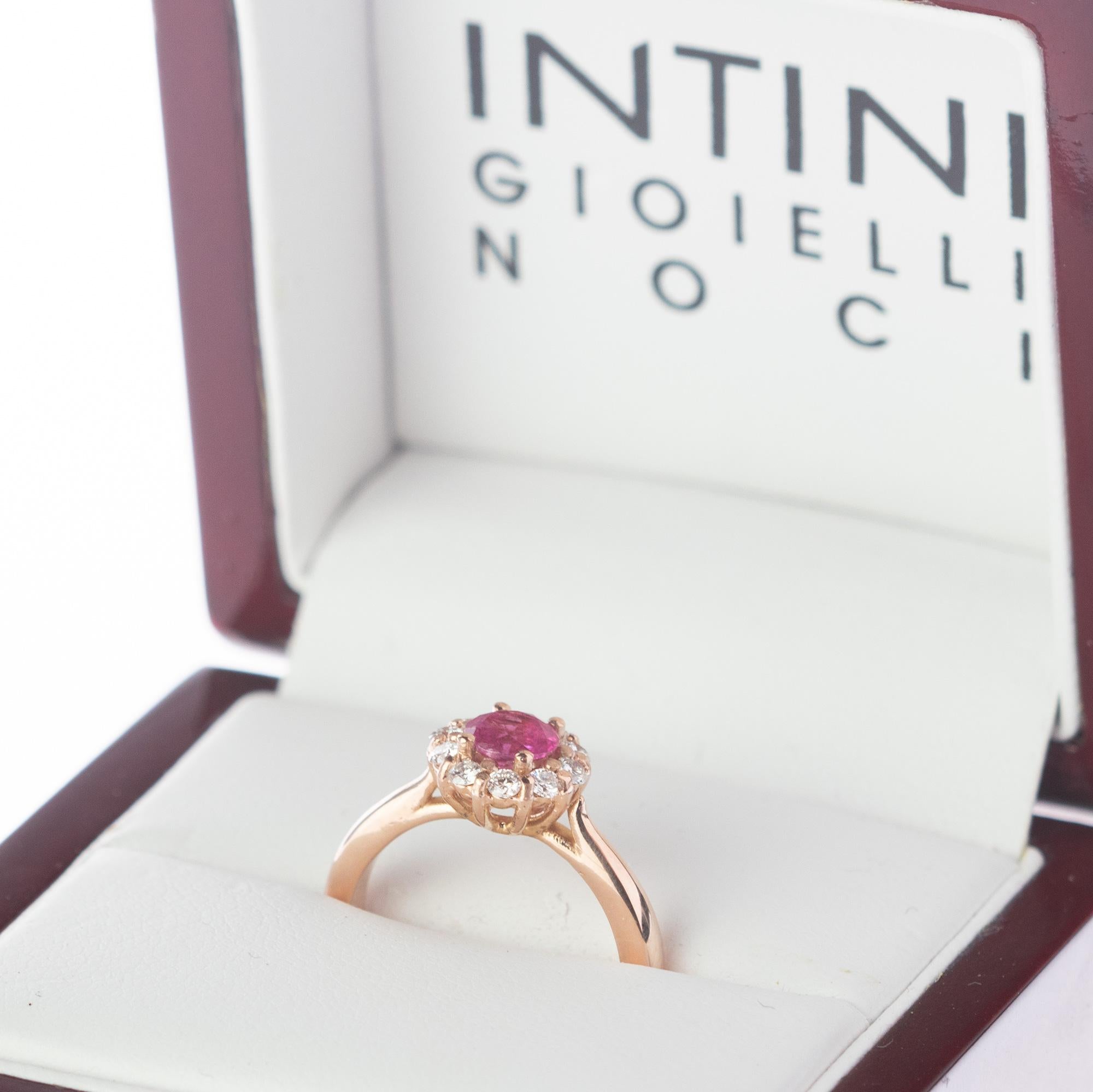 Intini Jewels Faceted Tourmaline Diamond 18 Karat Rose Pink Gold Diana Ring In New Condition For Sale In Milano, IT