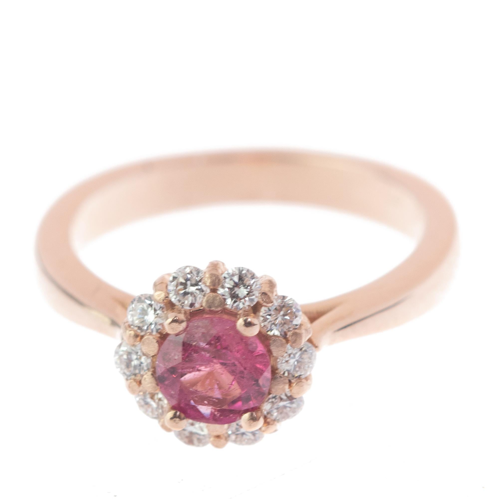 Women's Intini Jewels Faceted Tourmaline Diamond 18 Karat Rose Pink Gold Diana Ring For Sale