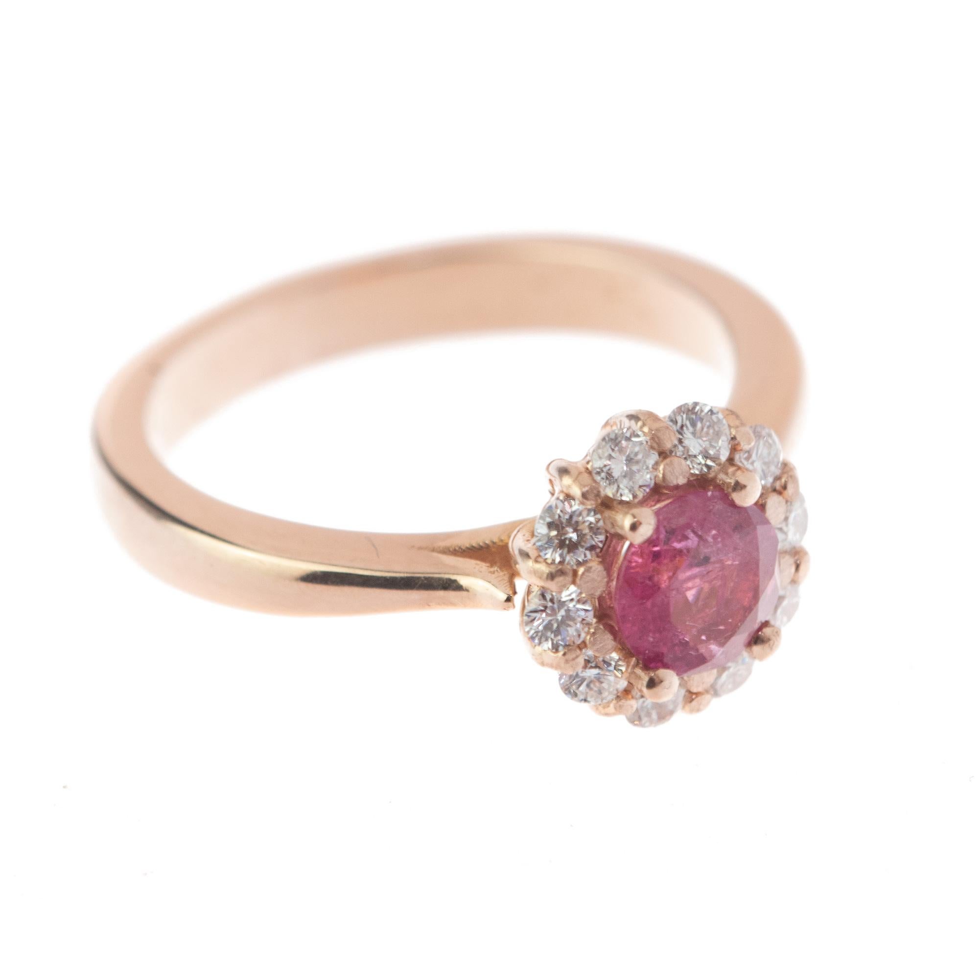 Intini Jewels Faceted Tourmaline Diamond 18 Karat Rose Pink Gold Diana Ring For Sale 1