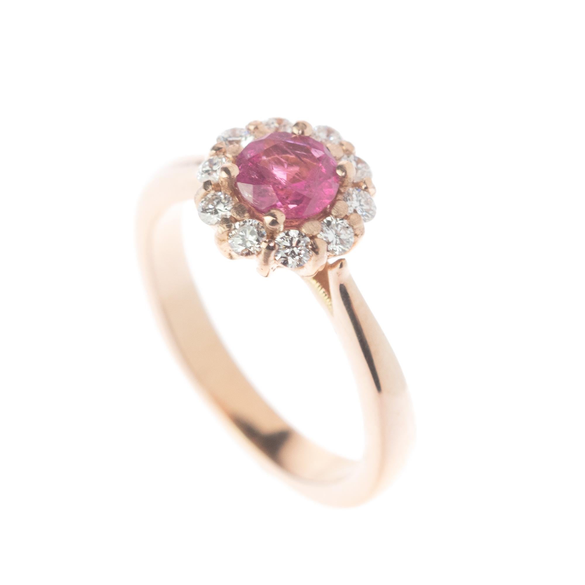 Intini Jewels Faceted Tourmaline Diamond 18 Karat Rose Pink Gold Diana Ring For Sale 2