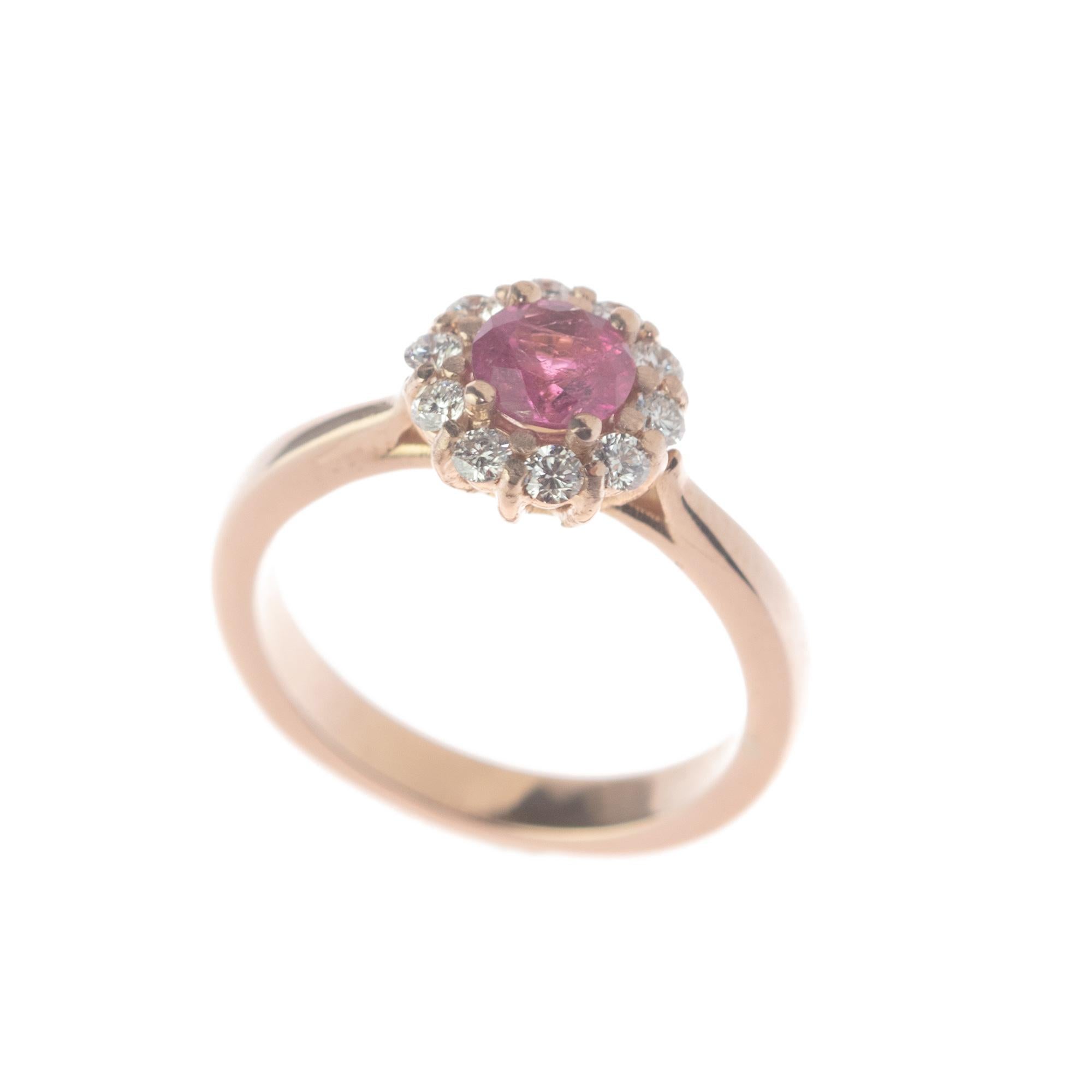 Intini Jewels Faceted Tourmaline Diamond 18 Karat Rose Pink Gold Diana Ring For Sale 3