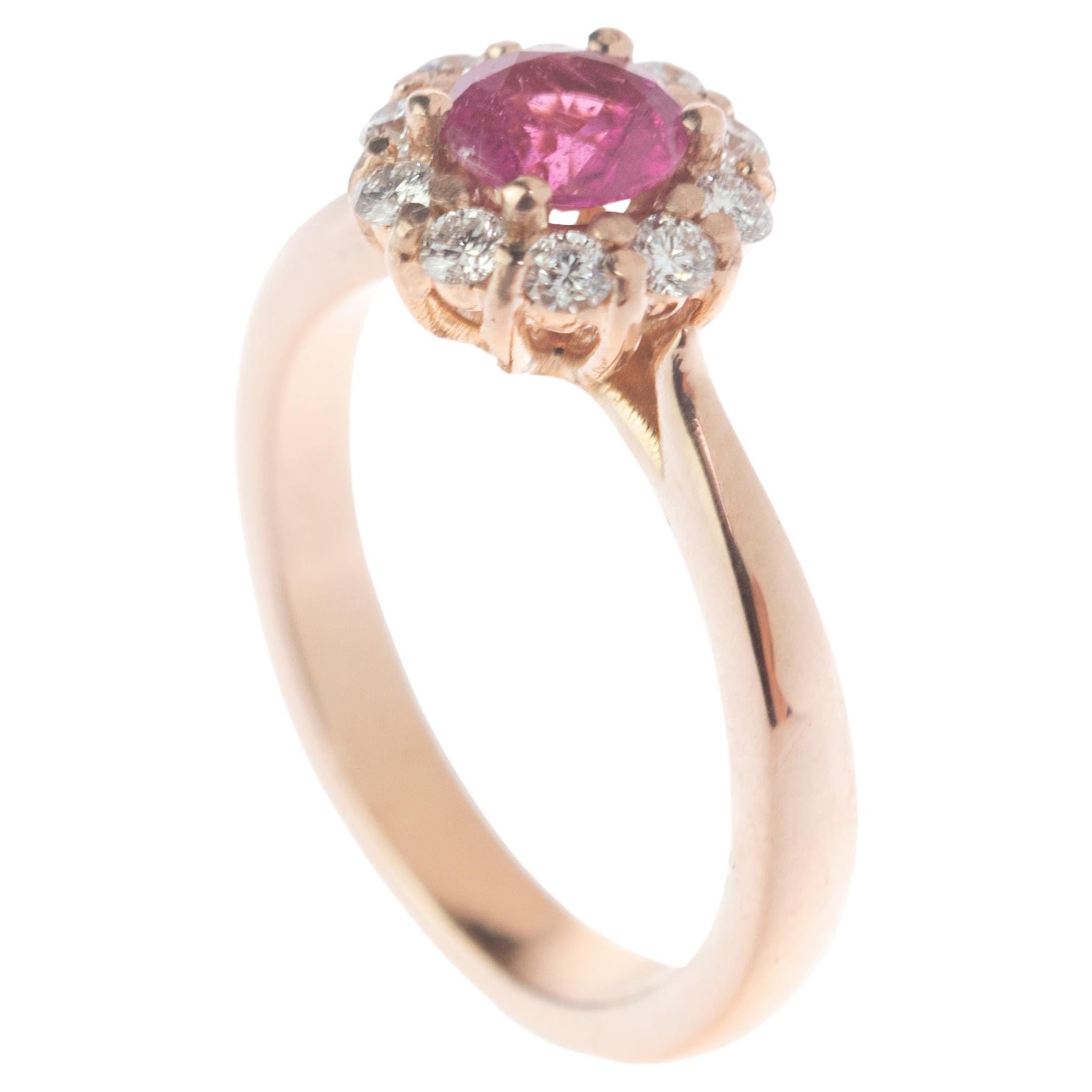 Intini Jewels Faceted Tourmaline Diamond 18 Karat Rose Pink Gold Diana Ring For Sale