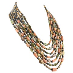 INTINI Jewels Falcon's Eye Freshwater Pearls Coral 925 Silver Beaded Necklace