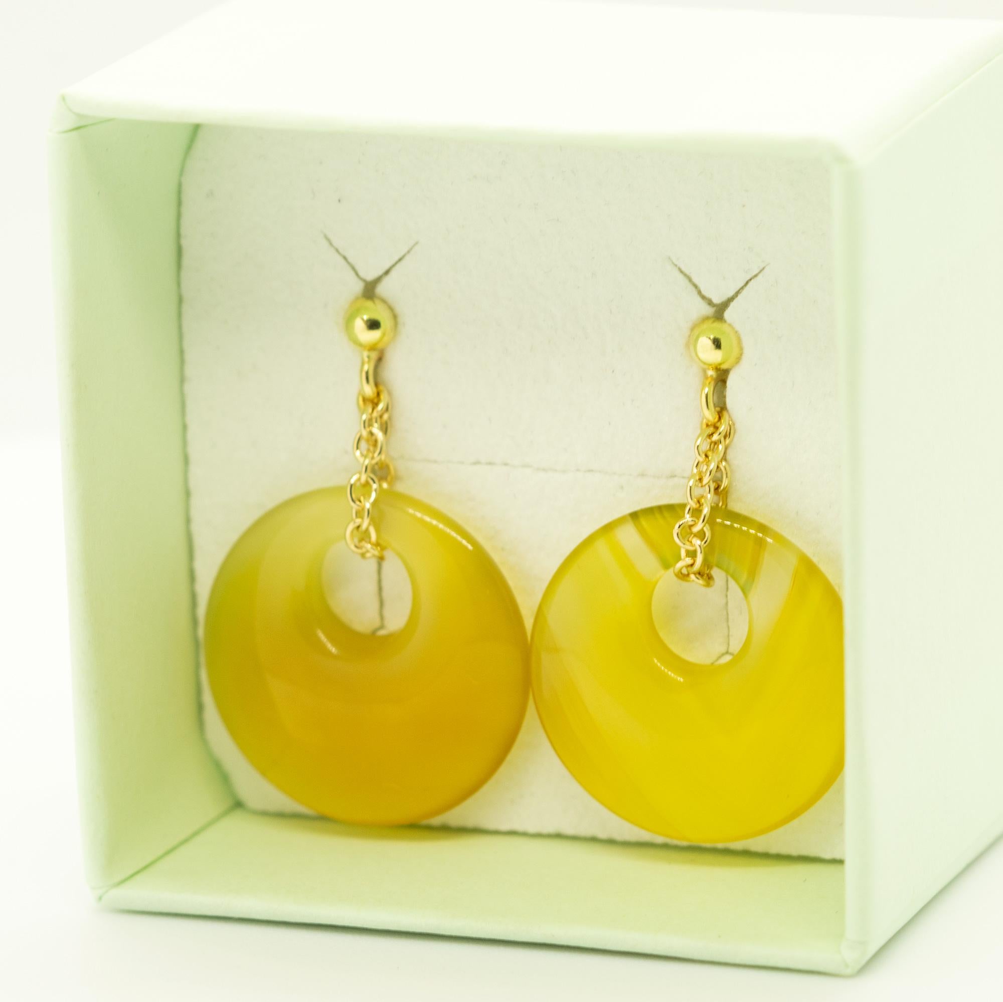 Romantic Intini Jewels Fashion Jewellery Handmade Agate 18K Yellow Gold Dangle Earrings For Sale