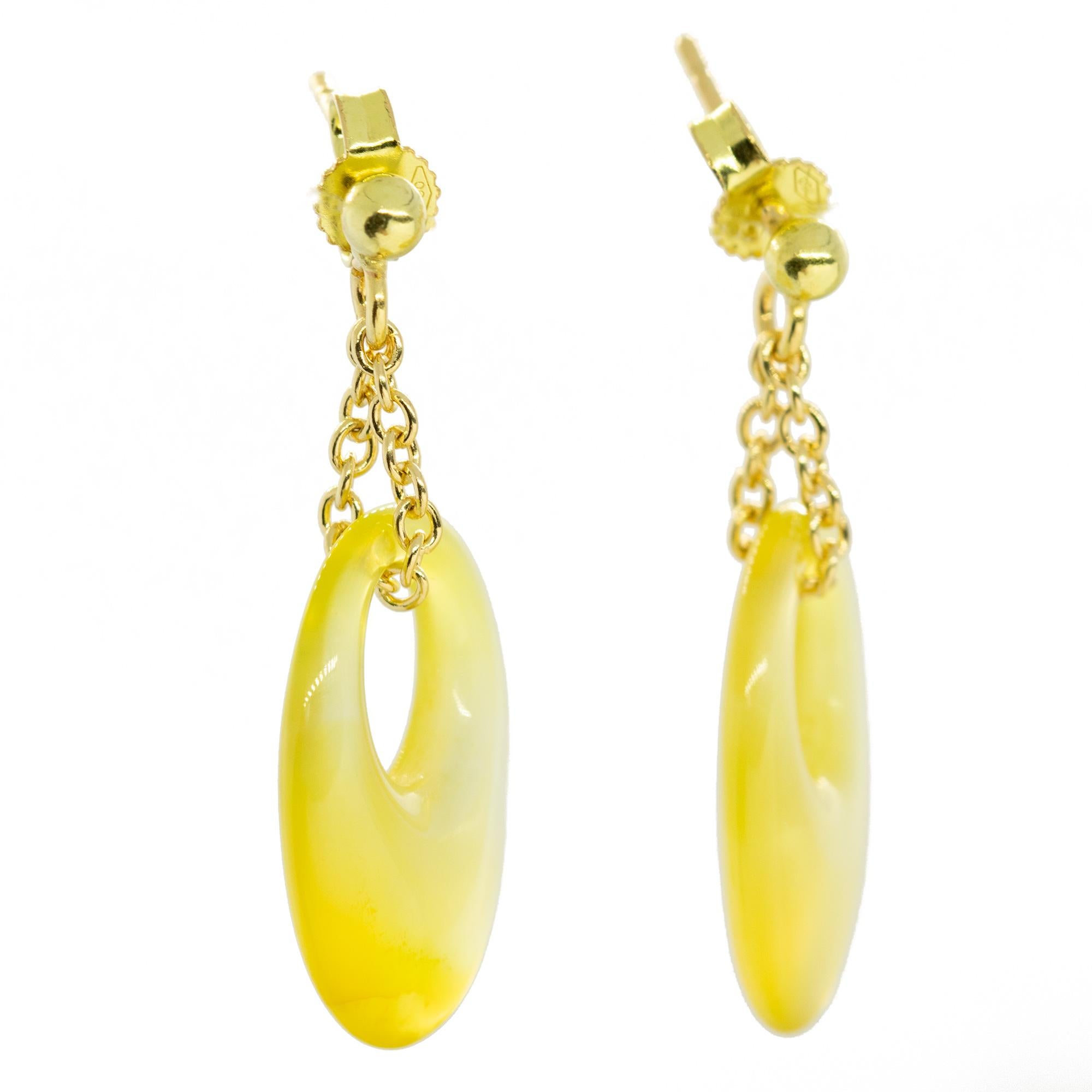 Romantic Intini Jewels Fashion Jewellery Handmade Agate 18K Yellow Gold Dangle Earrings For Sale