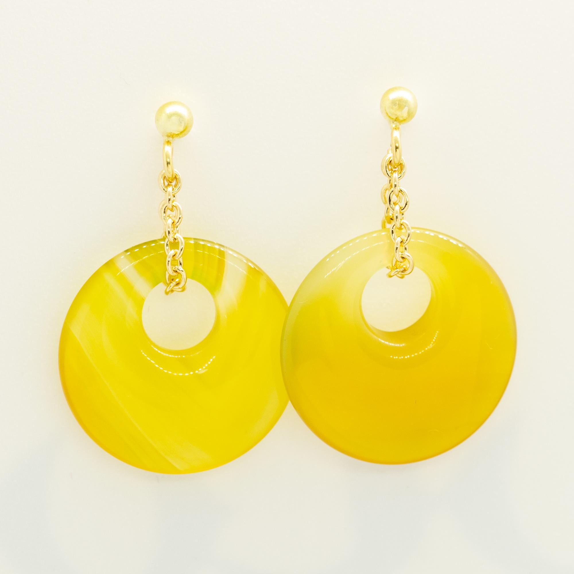 Oval Cut Intini Jewels Fashion Jewellery Handmade Agate 18K Yellow Gold Dangle Earrings For Sale
