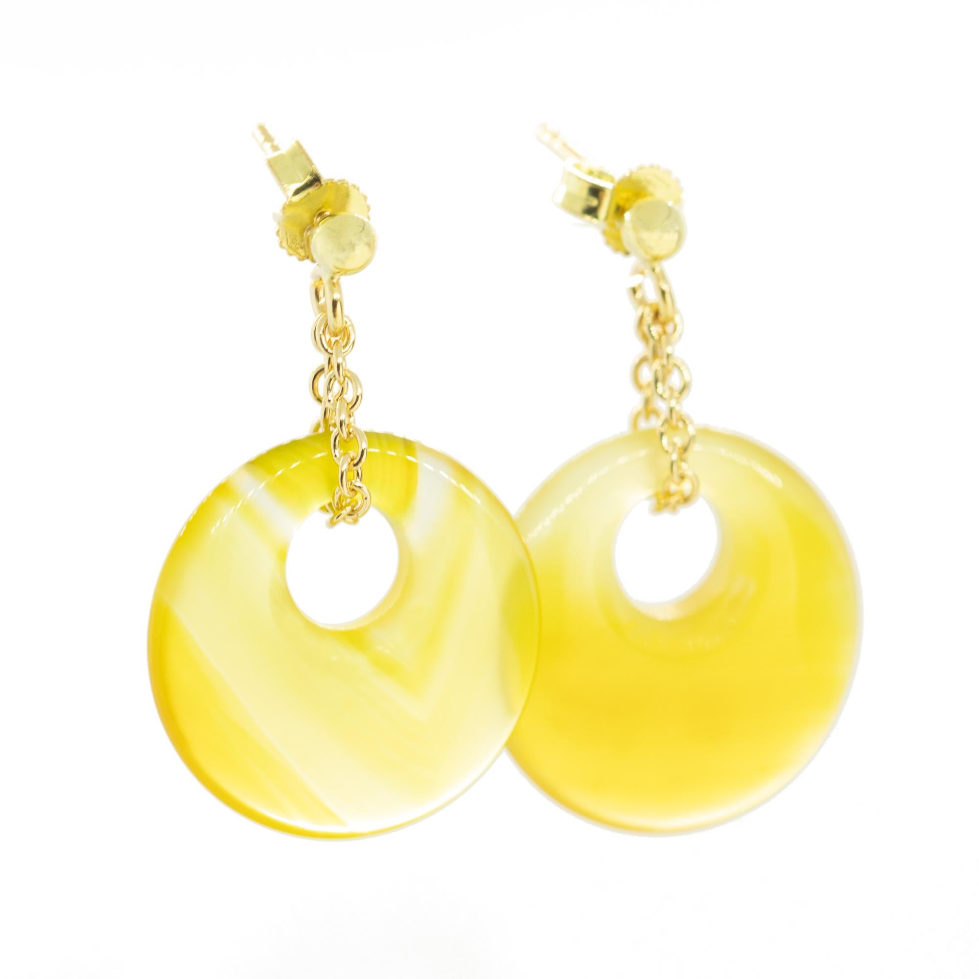 Intini Jewels Fashion Jewellery Handmade Agate 18K Yellow Gold Dangle Earrings In New Condition For Sale In Milano, IT