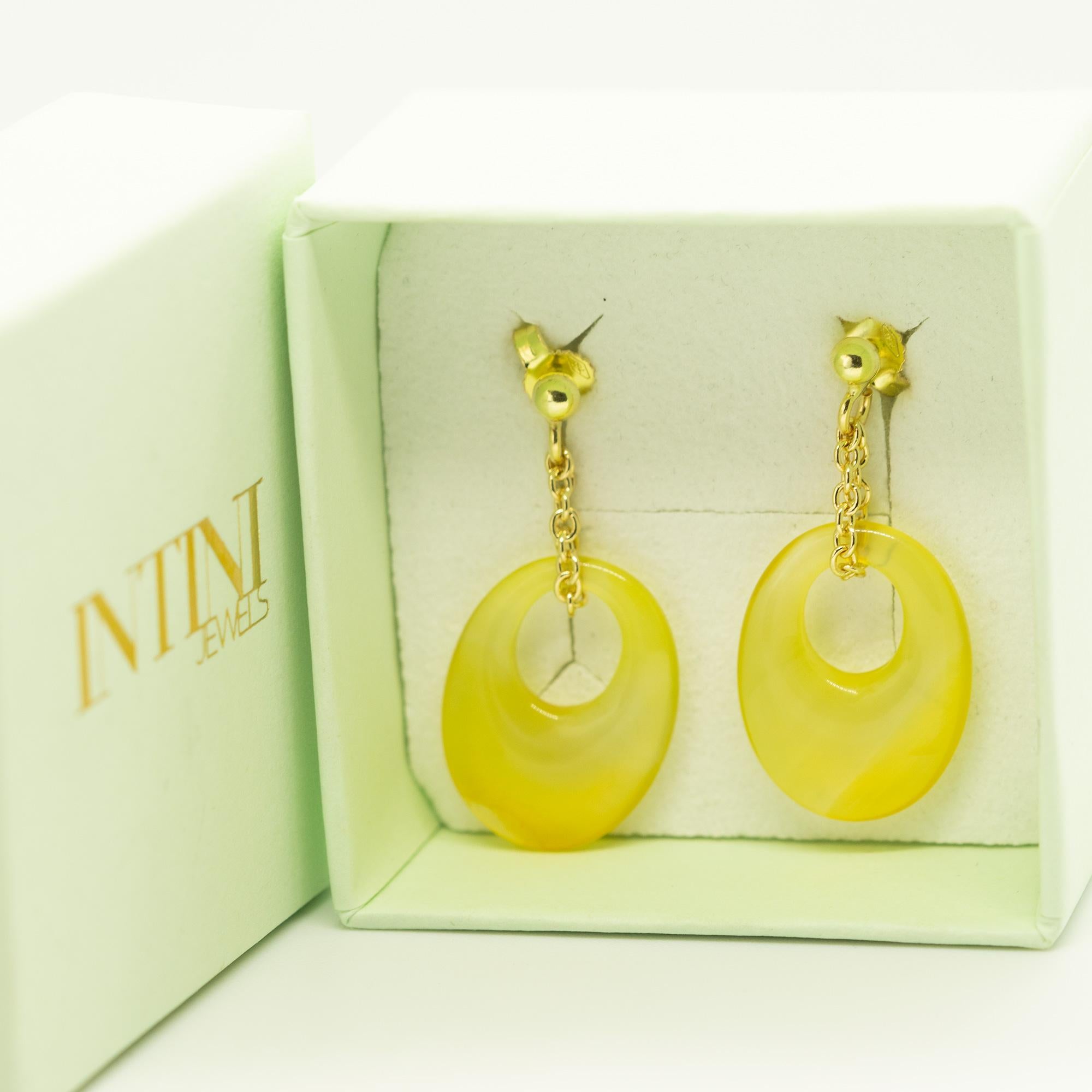 Intini Jewels Fashion Jewellery Handmade Agate 18K Yellow Gold Dangle Earrings In New Condition For Sale In Milano, IT