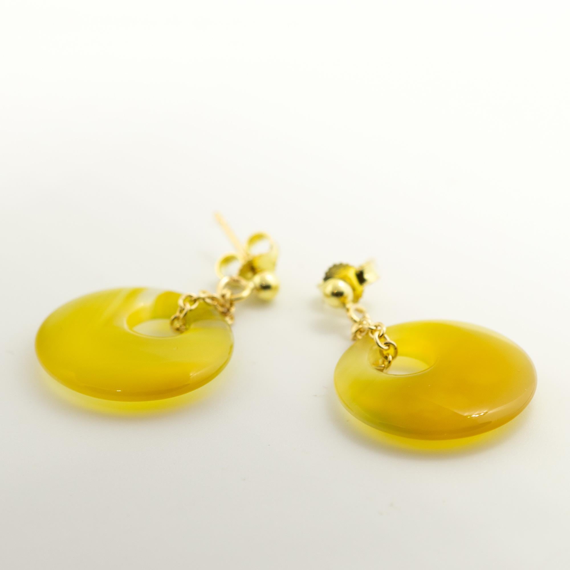 Intini Jewels Fashion Jewellery - Boucles d'oreilles pendantes en or jaune 18 carats avec agate, fabrication artisanale Pour femmes en vente