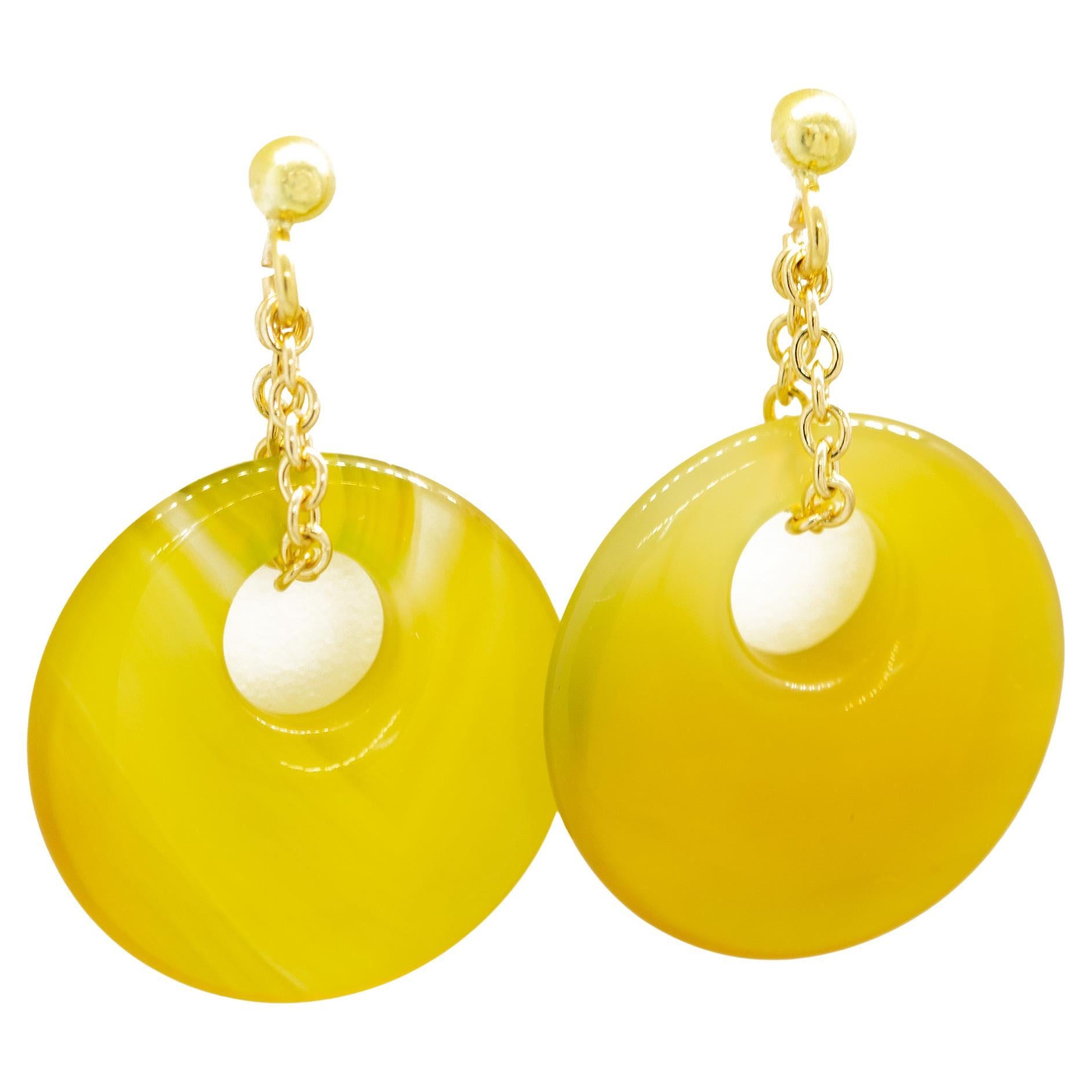 Intini Jewels Fashion Jewellery Handmade Agate 18K Yellow Gold Dangle Earrings For Sale