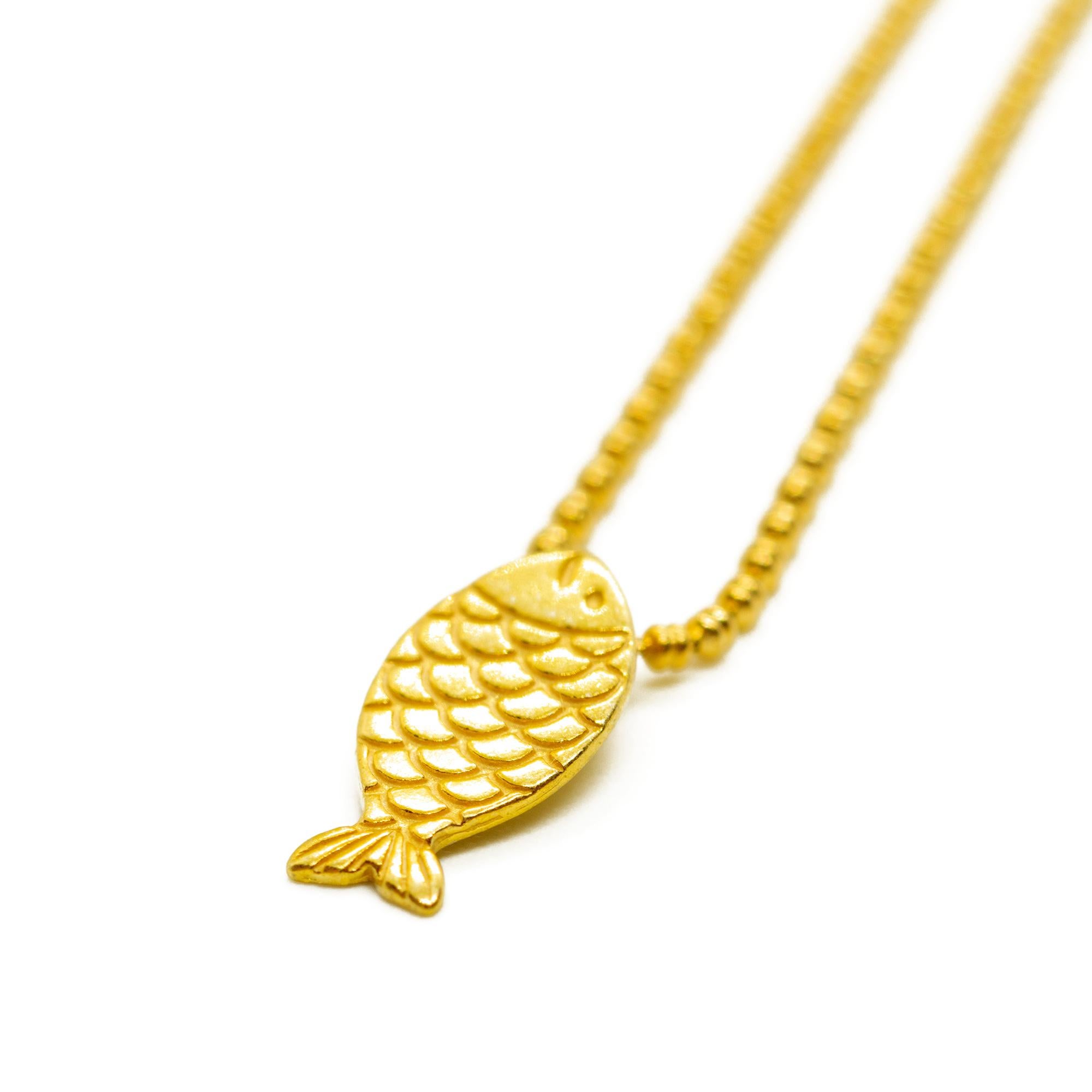 Intini Jewels Fish Pendant Summer Gold Plated Made in Italy Boho Chic Necklace In New Condition For Sale In Milano, IT