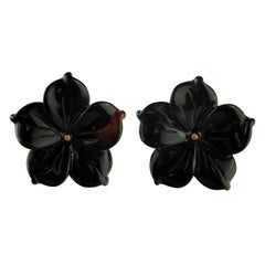 Intini Jewels Flower 14 Karat Gold Black Agate Stud Handmade Italian Earrings