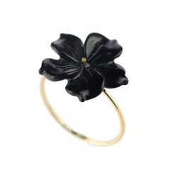 Intini Jewels Flower 18 Karat Gold Black Agate Handmade Italian Cocktail Ring