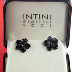 Intini Jewels Flower Gold Plate Black Agate Stud Handmade Italian Earrings