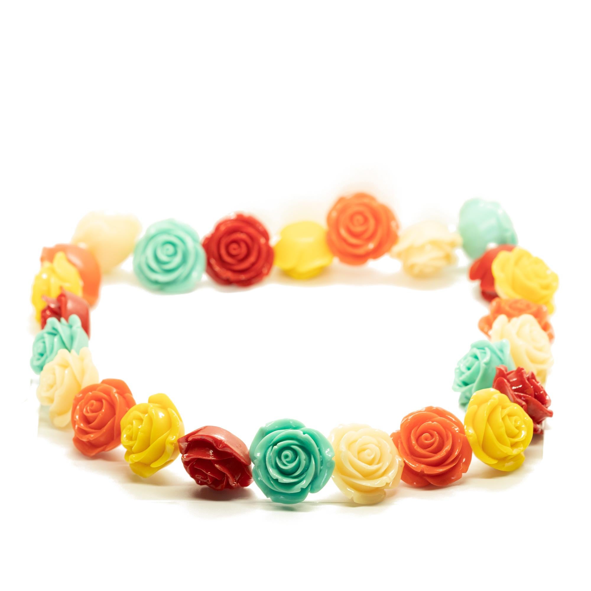 Art Nouveau Intini Jewels Flower Roses Spring Coloured Resins Joyful Boho Beach Necklace For Sale