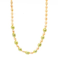 Intini Jewels Freshwater Cream Pearls Green 18K Gold Boho Chic Deco Necklace