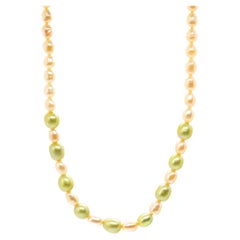 Intini Jewels Freshwater Cream Pearls Green 18K Gold Boho Chic Deco Necklace