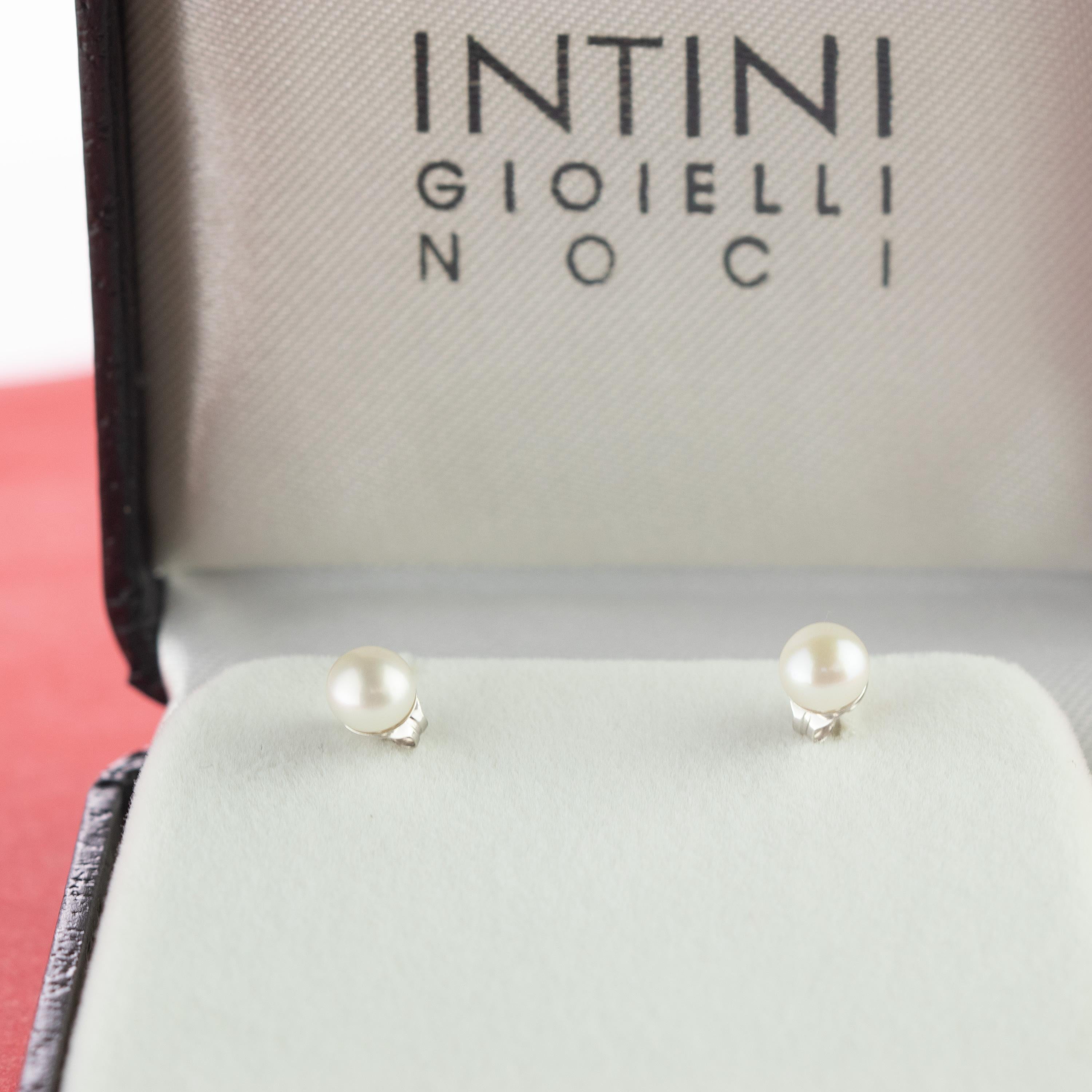 Intini Jewels Freshwater Pearl 14 Karat White Gold Stud Cocktail Earrings For Sale 1