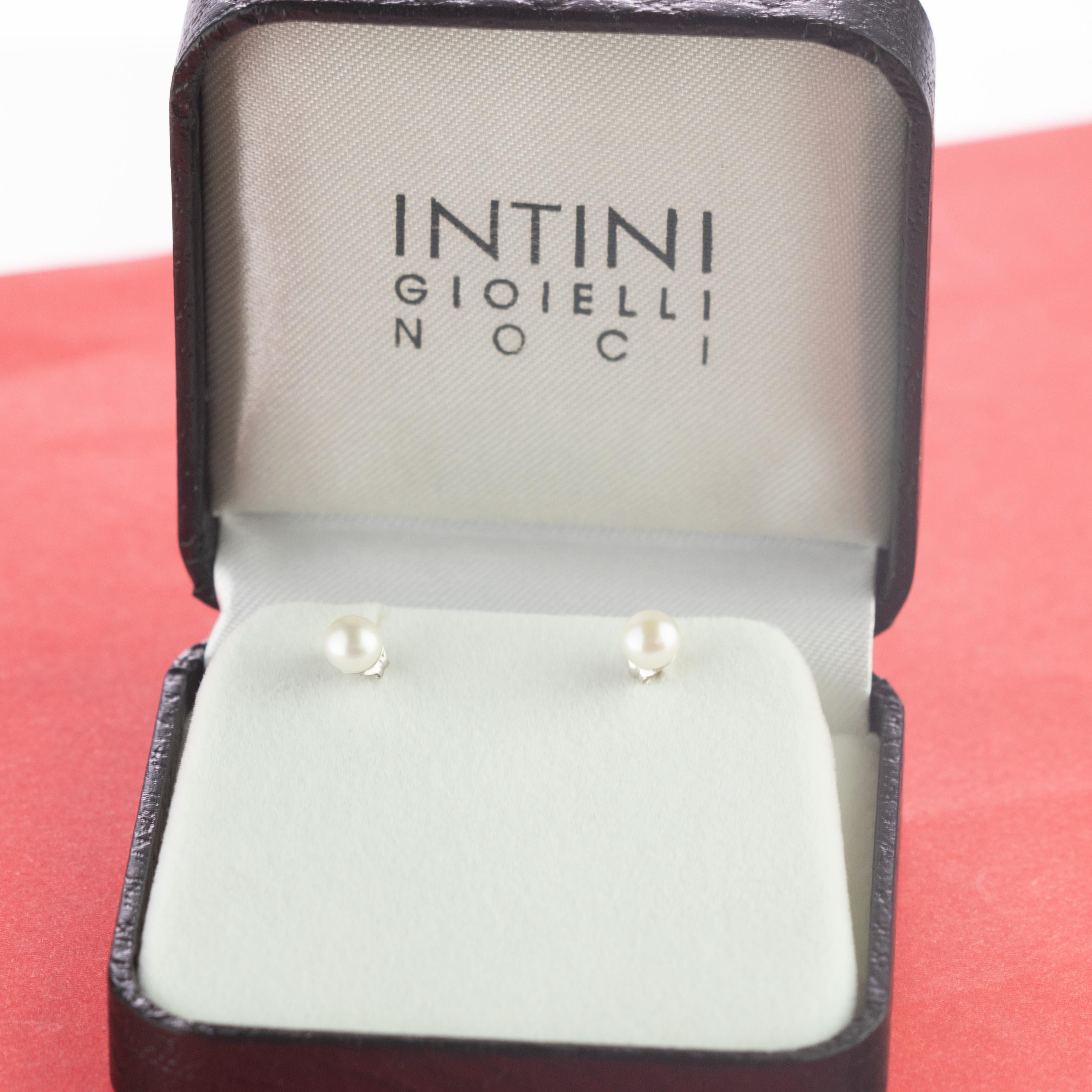 Intini Jewels Freshwater Pearl 14 Karat White Gold Stud Cocktail Earrings For Sale 2