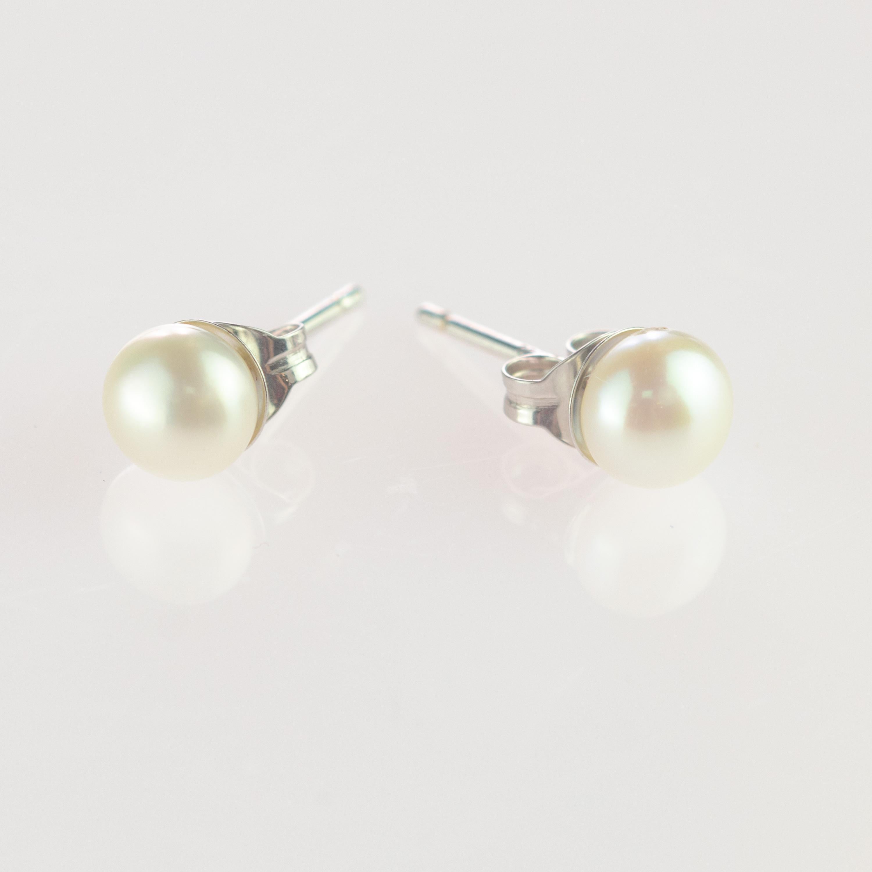 Intini Jewels Freshwater Pearl 14 Karat White Gold Stud Cocktail Earrings For Sale 4