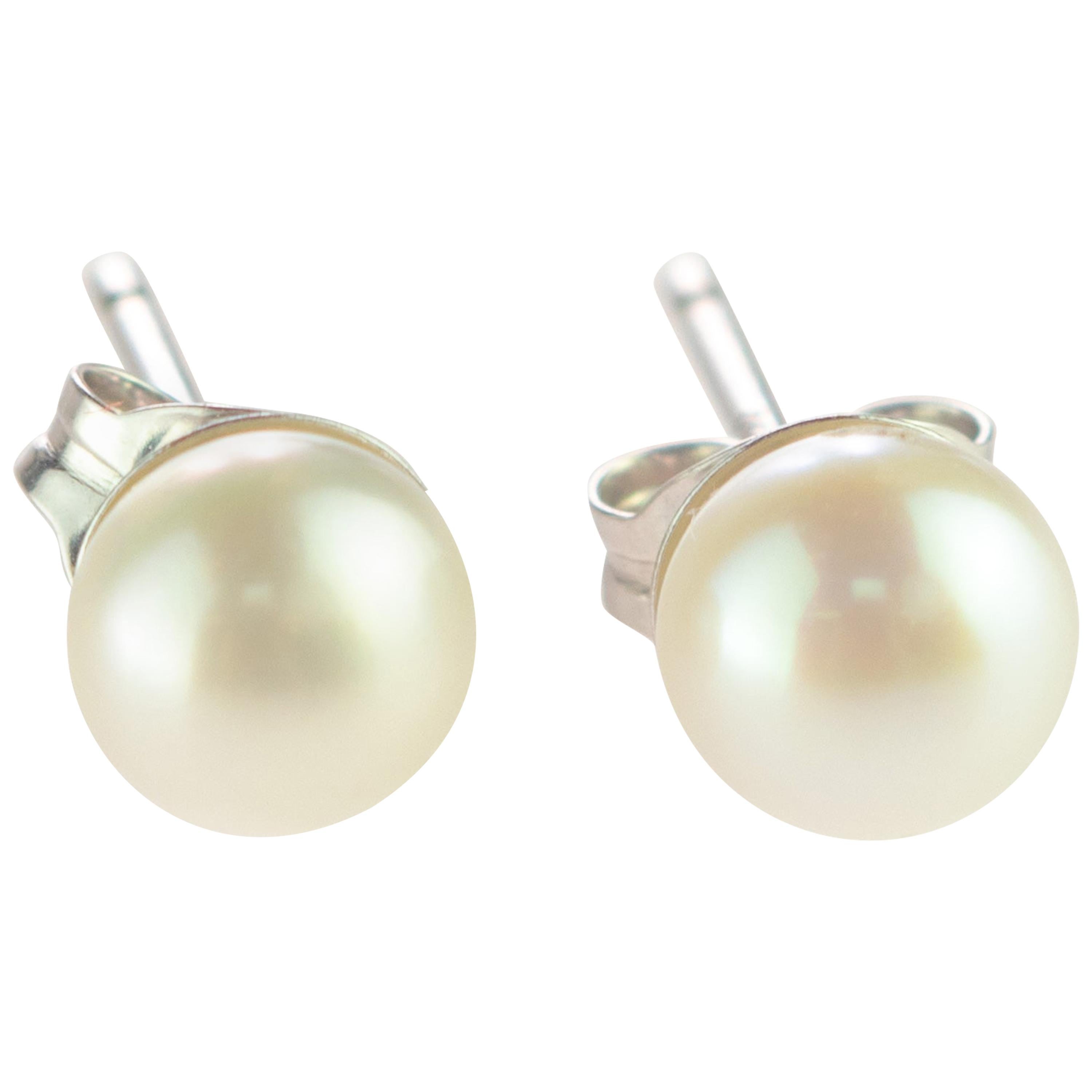 Intini Jewels Freshwater Pearl 14 Karat White Gold Stud Cocktail Earrings For Sale
