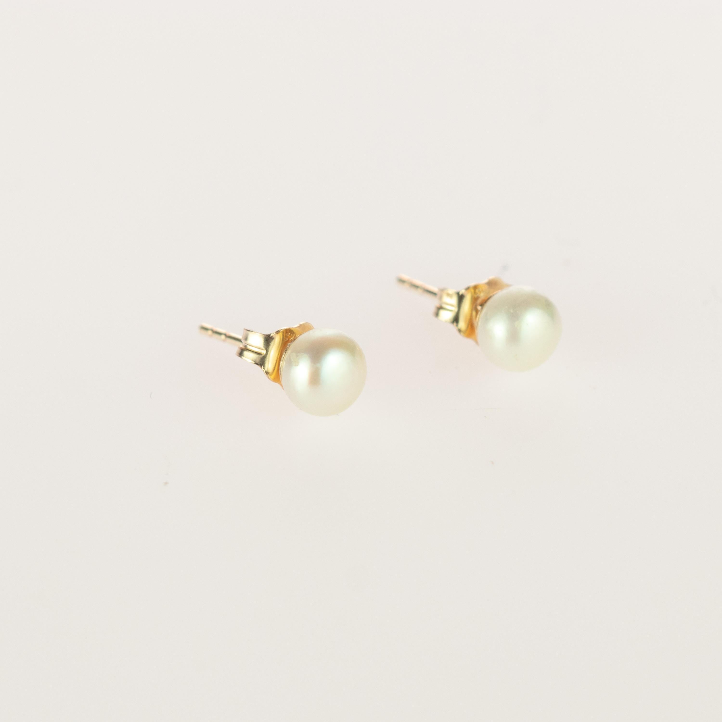 Women's or Men's Intini Jewels Freshwater Pearl 18 Karat Gold Stud Deco Earrings For Sale