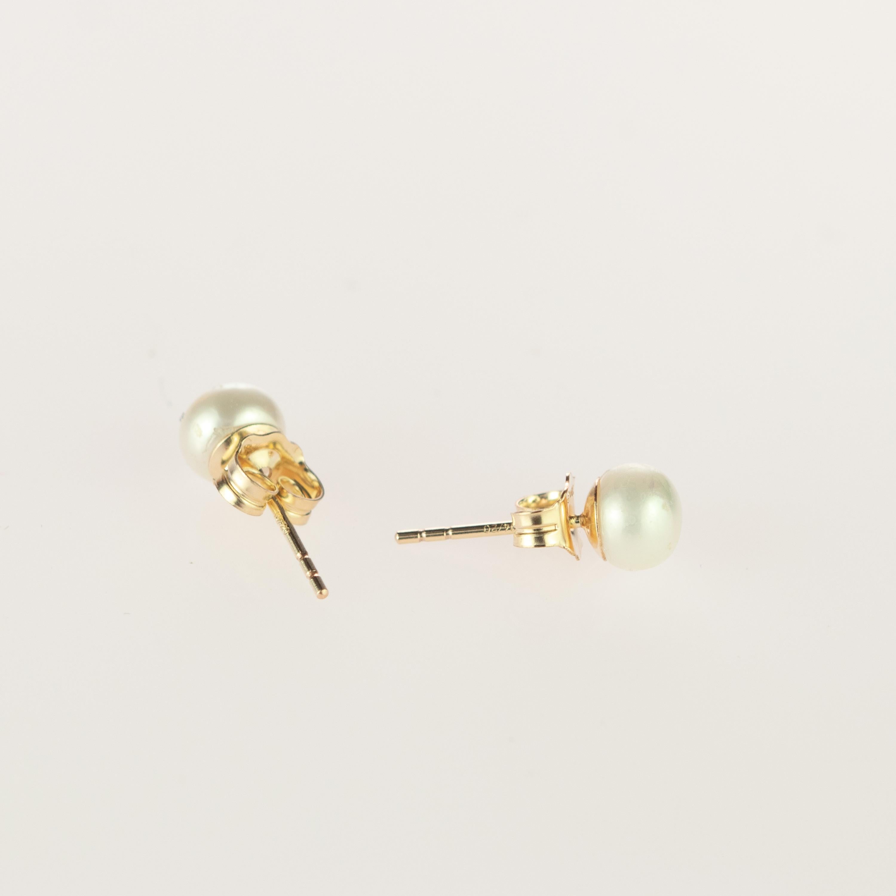 Intini Jewels Freshwater Pearl 18 Karat Gold Stud Deco Earrings For Sale 3