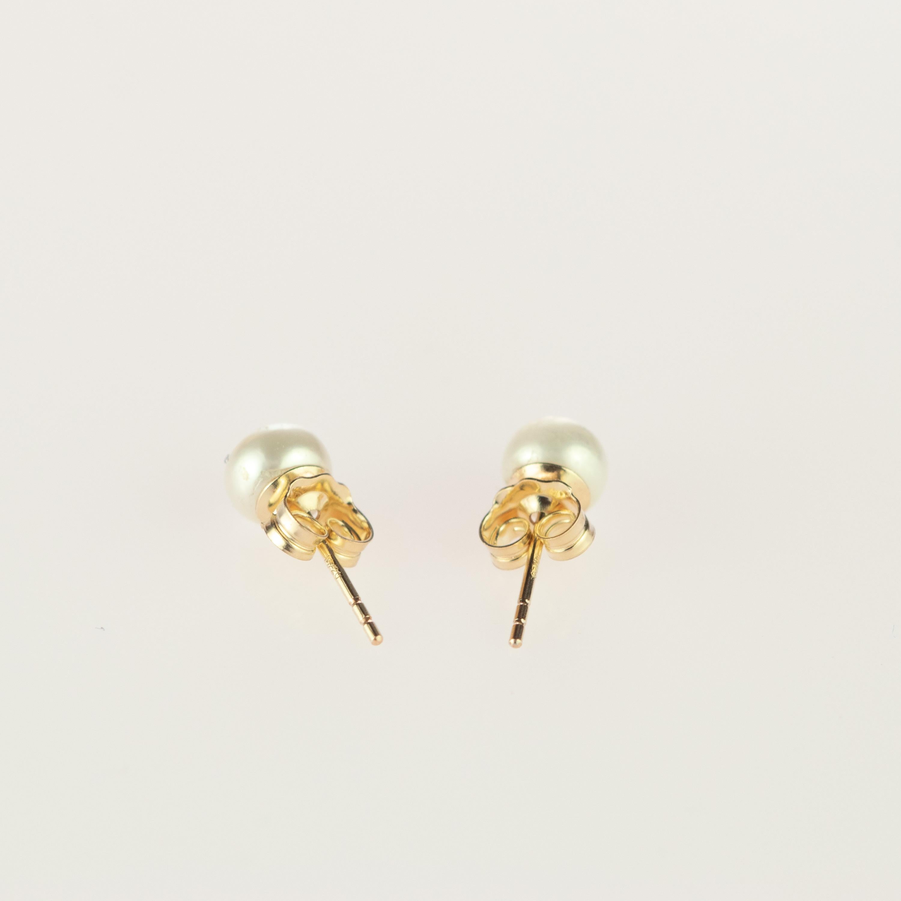 Intini Jewels Freshwater Pearl 18 Karat Gold Stud Deco Earrings For Sale 4