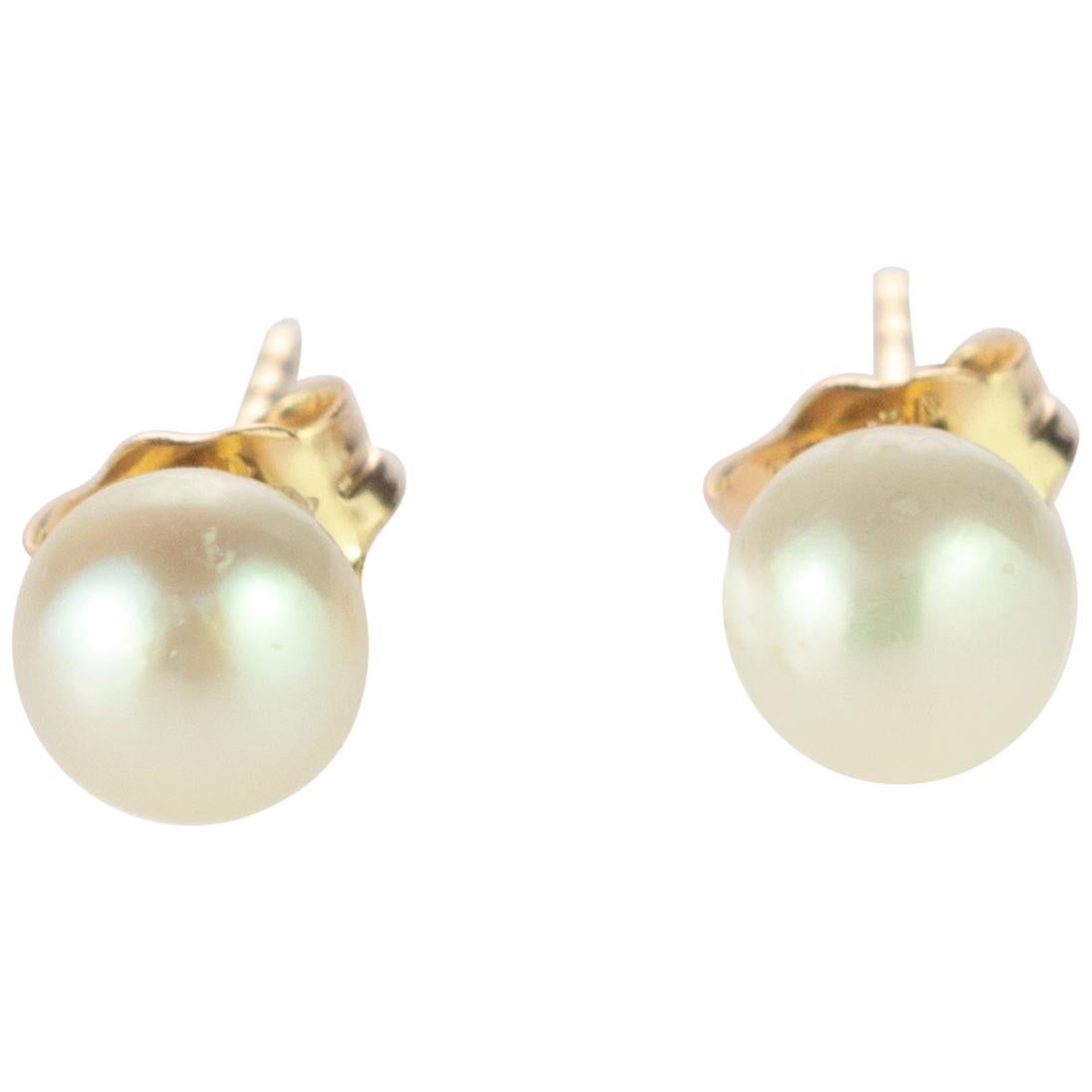 Intini Jewels Freshwater Pearl 18 Karat Gold Stud Deco Earrings For Sale