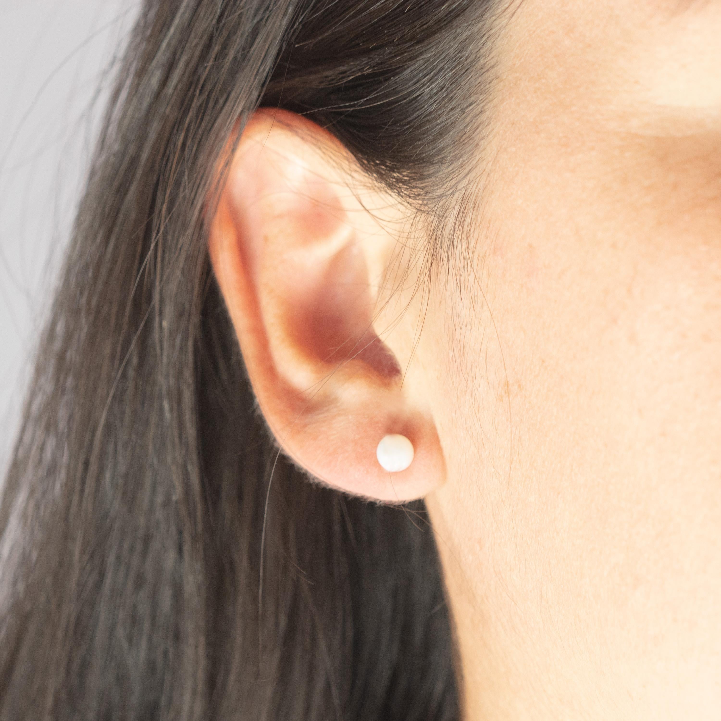 Artisan Intini Jewels Freshwater Pearl 18 Karat Gold Stud Deco Earrings For Sale