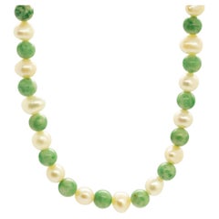 Intini Jewels Freshwater Pearl Chinese Jade 18K Gold Boho Chic Deco Necklace