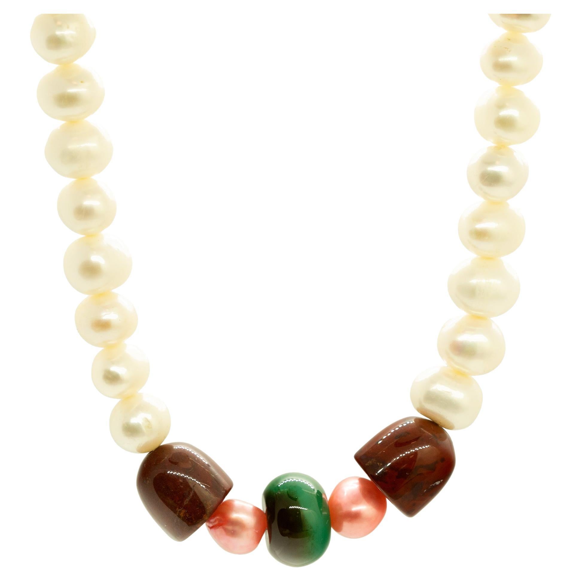 Intini Jewels Perle d
acqua dolce colorate Collana Boho Chic Deco in oro 18k