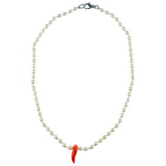 Intini Jewels Freshwater Pearl Coral Sterling Silver Beaded Cocktail Necklace